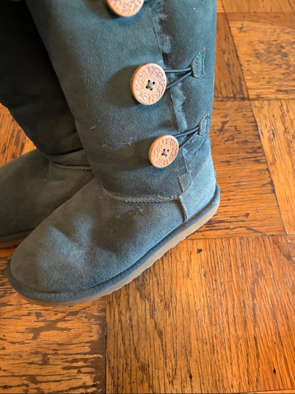 UGG Button-Detail Suede Boots in Teal Green